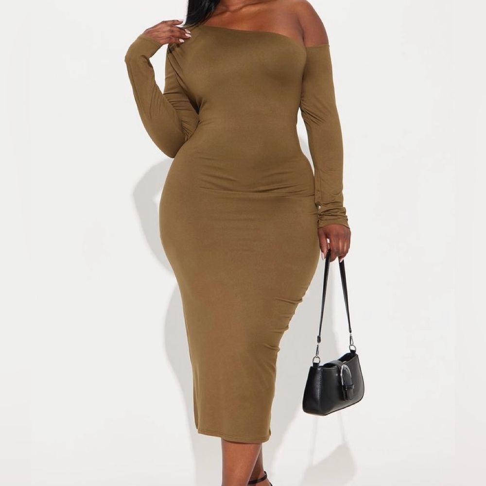 Elegant Olive Green Off-Shoulder Dress